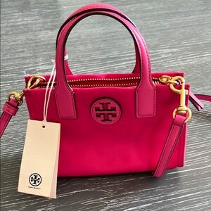 NWT Tory Burch Pink Ella Mini Crossbody Bag with Gold Accents